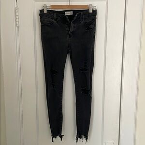 Abercrombie & Fitch Black Skinny Jeans with Distressed Hem